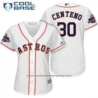 Camiseta Beisbol Mujer Houston Astros 2017 World Series Campeones Juan Centeno Blanco Cool Base