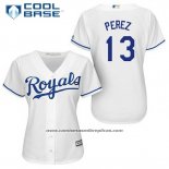 Camiseta Beisbol Mujer Kansas City Royals Salvador Perez 13 Blanco Primera Cool Base