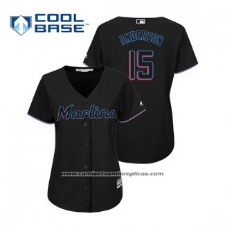 Camiseta Beisbol Mujer Miami Marlins Brian Anderson Cool Base Alterno 2019 Negro