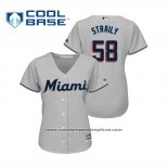 Camiseta Beisbol Mujer Miami Marlins Dan Straily Cool Base Road 2019 Gris