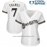 Camiseta Beisbol Mujer Milwaukee Brewers Eric Thames Blanco Jugador Cool Base