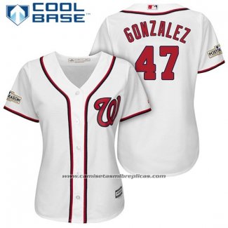 Camiseta Beisbol Mujer Washington Nationals 2017 Postemporada Gio Gonzalez Blanco Cool Base