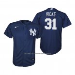 Camiseta Beisbol Nino New York Yankees Aaron Hicks Replica Alterno Azul