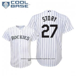 Camiseta Beisbol Nino Rockies Trevor Story Cool Base Primera Replica Blanco