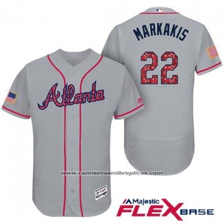 Camiseta Beisbol Hombre Atlanta Braves 2017 Estrellas y Rayas 22 Nick Markakis Gris Flex Base