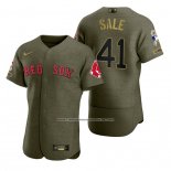 Camiseta Beisbol Hombre Boston Red Sox Chris Sale Camuflaje Digital Verde 2021 Salute To Service