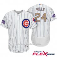 Camiseta Beisbol Hombre Chicago Cubs 24 Alec Mills Blanco Oro Flex Base