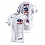 Camiseta Beisbol Hombre Chicago Cubs Ian Happ 2020 Stars & Stripes 4th of July Blanco