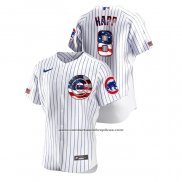 Camiseta Beisbol Hombre Chicago Cubs Ian Happ 2020 Stars & Stripes 4th of July Blanco