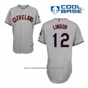 Camiseta Beisbol Hombre Cleveland Indians Francisco Lindor 12 Gris Cool Base