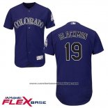 Camiseta Beisbol Hombre Colorado Rockies 19 Charlie Blackmon Violeta Flex Base