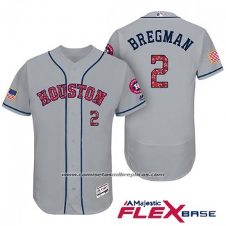 Camiseta Beisbol Hombre Houston Astros 2017 Estrellas y Rayas Alex Bregman Gris Flex Base