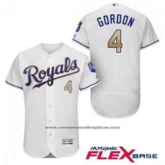 Camiseta Beisbol Hombre Kansas City Royals 4 Alex Gordon Blanco 2017 Flex Base