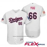 Camiseta Beisbol Hombre Los Angeles Dodgers 2017 Estrellas y Rayas Yasiel Puig Blanco Flex Base