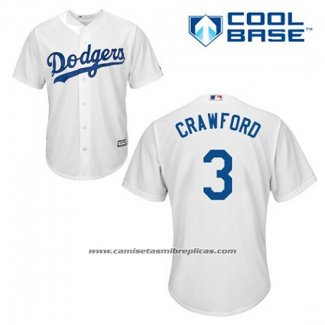 Camiseta Beisbol Hombre Los Angeles Dodgers Carl Crawford 3 Blanco Primera Cool Base