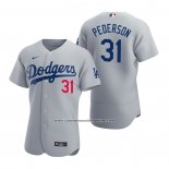 Camiseta Beisbol Hombre Los Angeles Dodgers Joc Pederson Autentico 2020 Alterno Gris