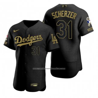 Camiseta Beisbol Hombre Los Angeles Dodgers Max Scherzer Negro 2021 Salute To Service