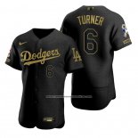Camiseta Beisbol Hombre Los Angeles Dodgers Trea Turner Negro 2021 Salute To Service