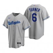 Camiseta Beisbol Hombre Los Angeles Dodgers Trea Turner Replica Road Gris