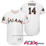 Camiseta Beisbol Hombre Miami Marlins 14 Martin Prado Blanco 2017 Flex Base
