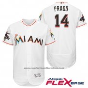 Camiseta Beisbol Hombre Miami Marlins 14 Martin Prado Blanco 2017 Flex Base