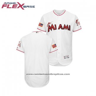 Camiseta Beisbol Hombre Miami Marlins 2018 Stars & Stripes Flex Base Blanco