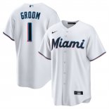 Camiseta Beisbol Hombre Miami Marlins NO 1 Groom Primera Replica Blanco