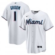 Camiseta Beisbol Hombre Miami Marlins NO 1 Groom Primera Replica Blanco
