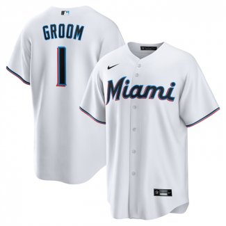 Camiseta Beisbol Hombre Miami Marlins NO 1 Groom Primera Replica Blanco