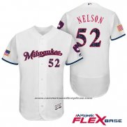 Camiseta Beisbol Hombre Milwaukee Brewers 2017 Estrellas y Rayas Jimmy Nelson Blanco Flex Base