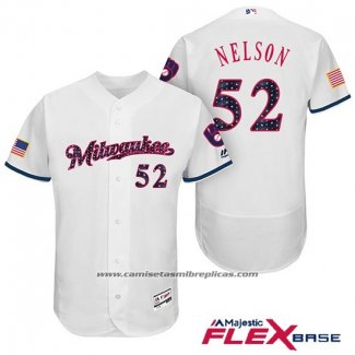 Camiseta Beisbol Hombre Milwaukee Brewers 2017 Estrellas y Rayas Jimmy Nelson Blanco Flex Base