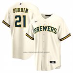 Camiseta Beisbol Hombre Milwaukee Brewers Caleb Durbin Primera Replica Crema