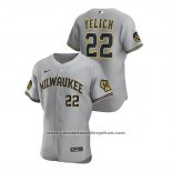 Camiseta Beisbol Hombre Milwaukee Brewers Christian Yelich Autentico 2020 Road Gris