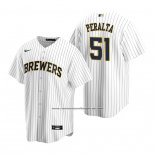 Camiseta Beisbol Hombre Milwaukee Brewers Freddy Peralta Replica Alterno Blanco