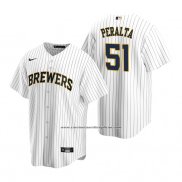Camiseta Beisbol Hombre Milwaukee Brewers Freddy Peralta Replica Alterno Blanco