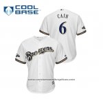 Camiseta Beisbol Hombre Milwaukee Brewers Lorenzo Cain 2019 Postemporada Cool Base Blanco