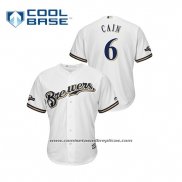 Camiseta Beisbol Hombre Milwaukee Brewers Lorenzo Cain 2019 Postemporada Cool Base Blanco