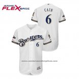 Camiseta Beisbol Hombre Milwaukee Brewers Lorenzo Cain 2019 Postemporada Flex Base Blanco
