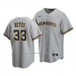 Camiseta Beisbol Hombre Milwaukee Brewers Pablo Reyes Replica Gris