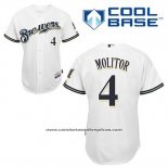 Camiseta Beisbol Hombre Milwaukee Brewers Paul Molitor 4 Blanco Primera Cool Base