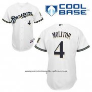 Camiseta Beisbol Hombre Milwaukee Brewers Paul Molitor 4 Blanco Primera Cool Base