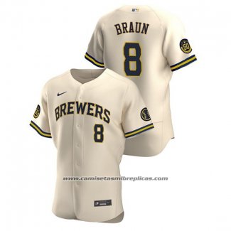 Camiseta Beisbol Hombre Milwaukee Brewers Ryan Braun Autentico 2020 Alterno Crema