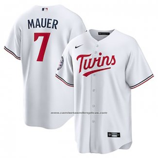 Camiseta Beisbol Hombre Minnesota Twins Joe Mauer Hall of Fame Primera Replica Blanco