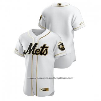 Camiseta Beisbol Hombre New York Mets Golden Edition Autentico Blanco