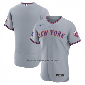 Camiseta Beisbol Hombre New York Mets Segunda Sponsor Patch Autentico Gris
