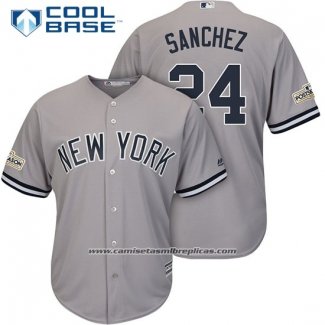 Camiseta Beisbol Hombre New York Yankees 2017 Postemporada Gary Sanchez Gris Cool Base