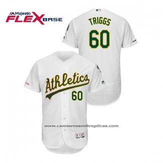 Camiseta Beisbol Hombre Oakland Athletics Andrew Triggs 150th Aniversario Patch Autentico Flex Base Blanco