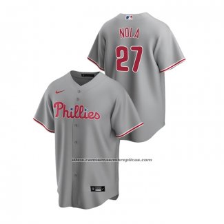 Camiseta Beisbol Hombre Philadelphia Phillies Aaron Nola Replica Road Gris