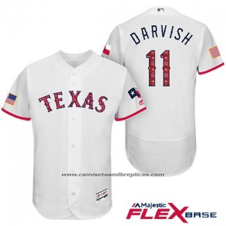 Camiseta Beisbol Hombre Texas Rangers 2017 Estrellas y Rayas Yu Darvish Blanco Flex Base