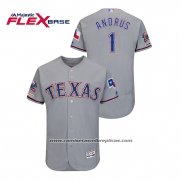 Camiseta Beisbol Hombre Texas Rangers Elvis Andrus 150th Aniversario Patch Autentico Flex Base Gris